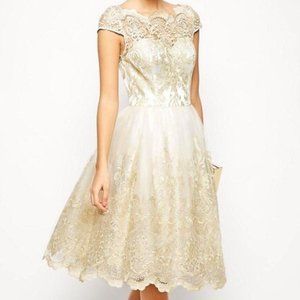Chi Chi London gold & white lace dress